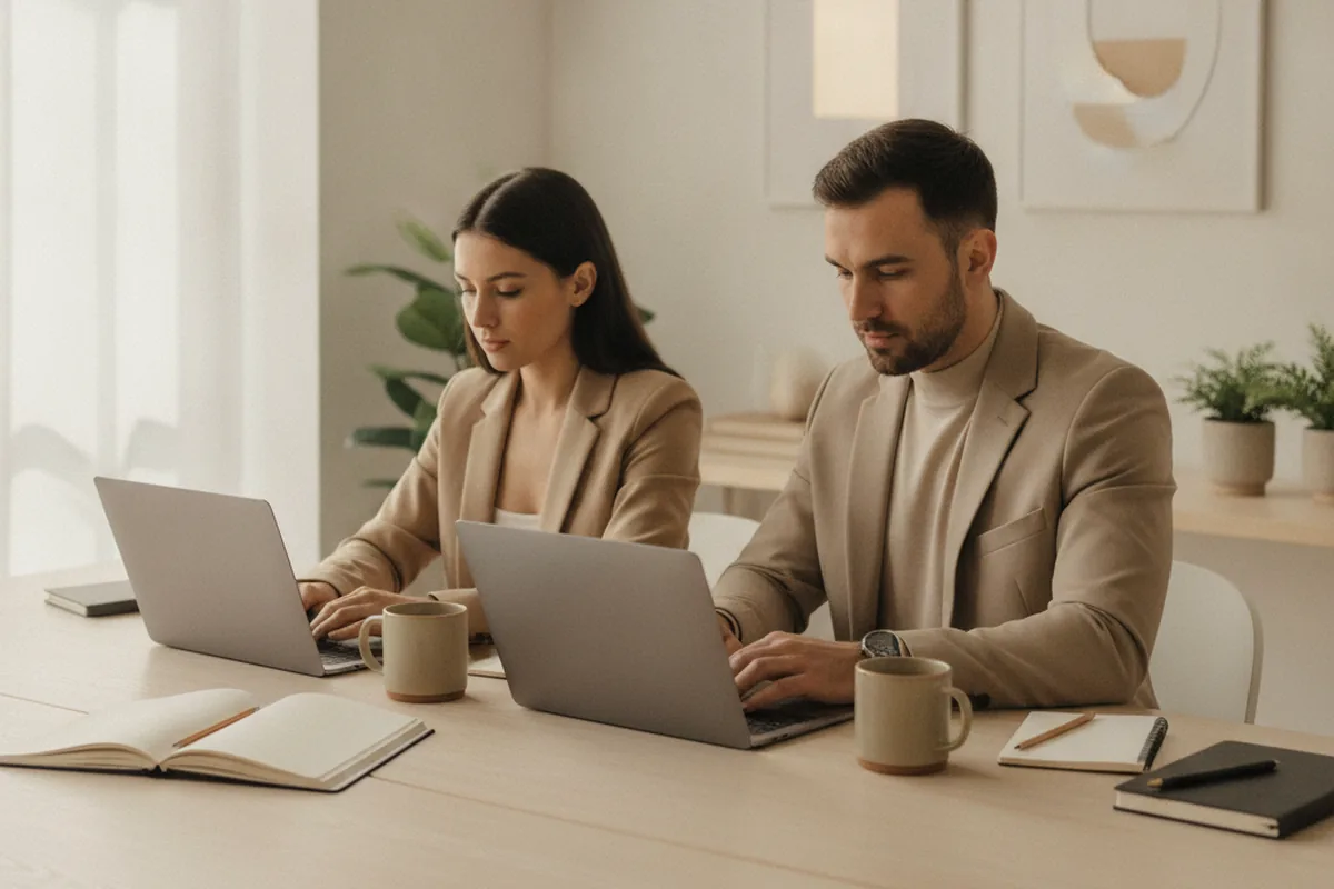 Colleagues practising AI tools during a training workshop